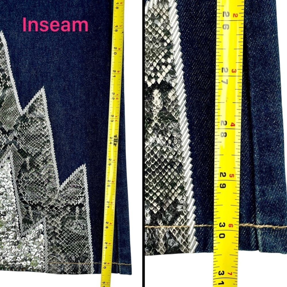 Miss Selfridge Bootcut Jeans, size S, Glitter Snake Trim, Boho Western Festival - Picture 16 of 16